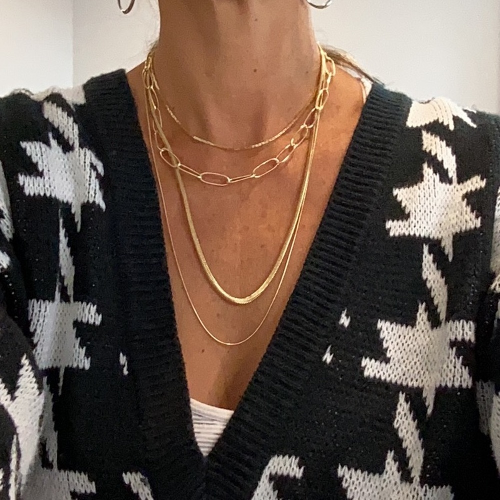 Express Gold tone Multi Chain Paperclip Snake 15-22” Necklace